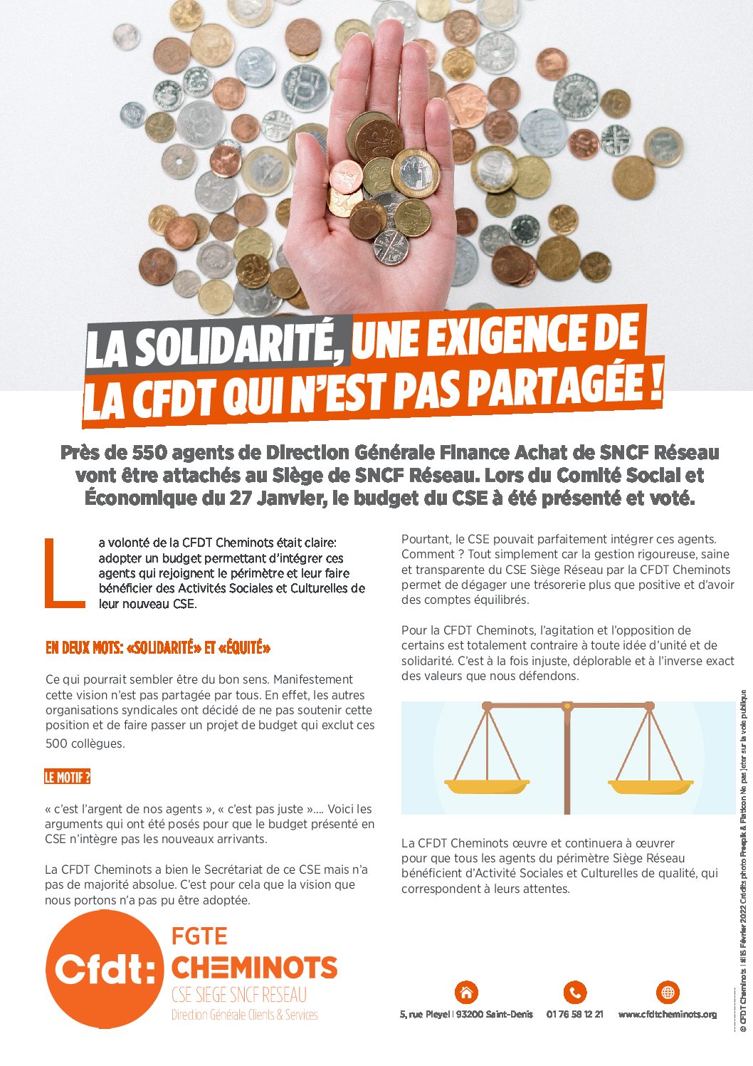 LA SOLIDARITÉ, UNE EXIGENCE DE LA CFDT QUI N’EST PAS PARTAGÉE !