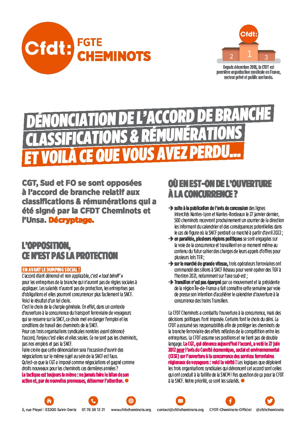 DÉNONCIATION DE L’ACCORD CLASSIFICATIONS & RÉMUNÉRATIONS