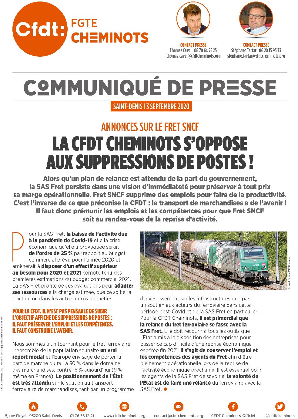 La CFDT Cheminots s’oppose aux suppressions de postes !