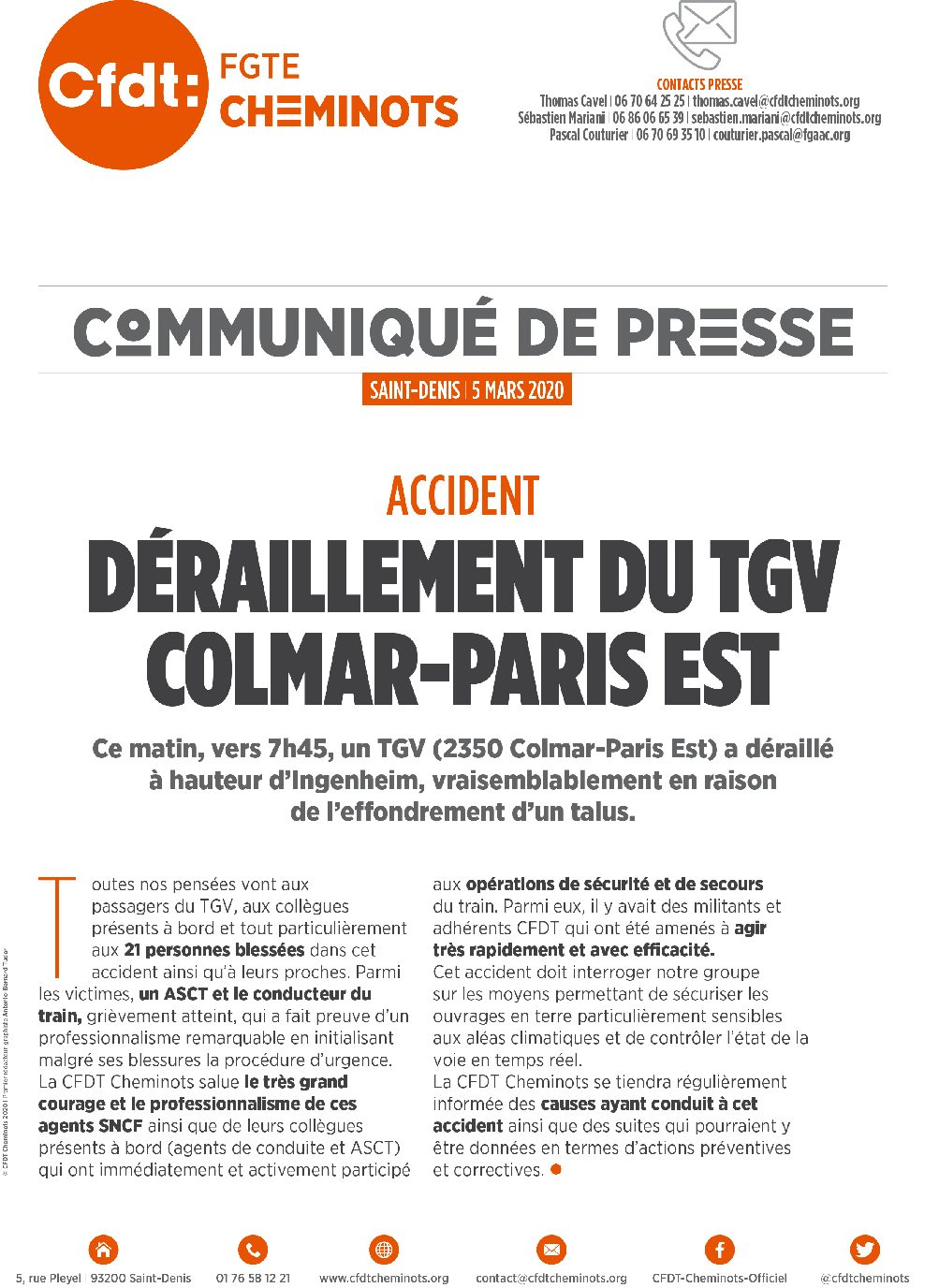 Déraillement du TGV Colmar-Paris Est
