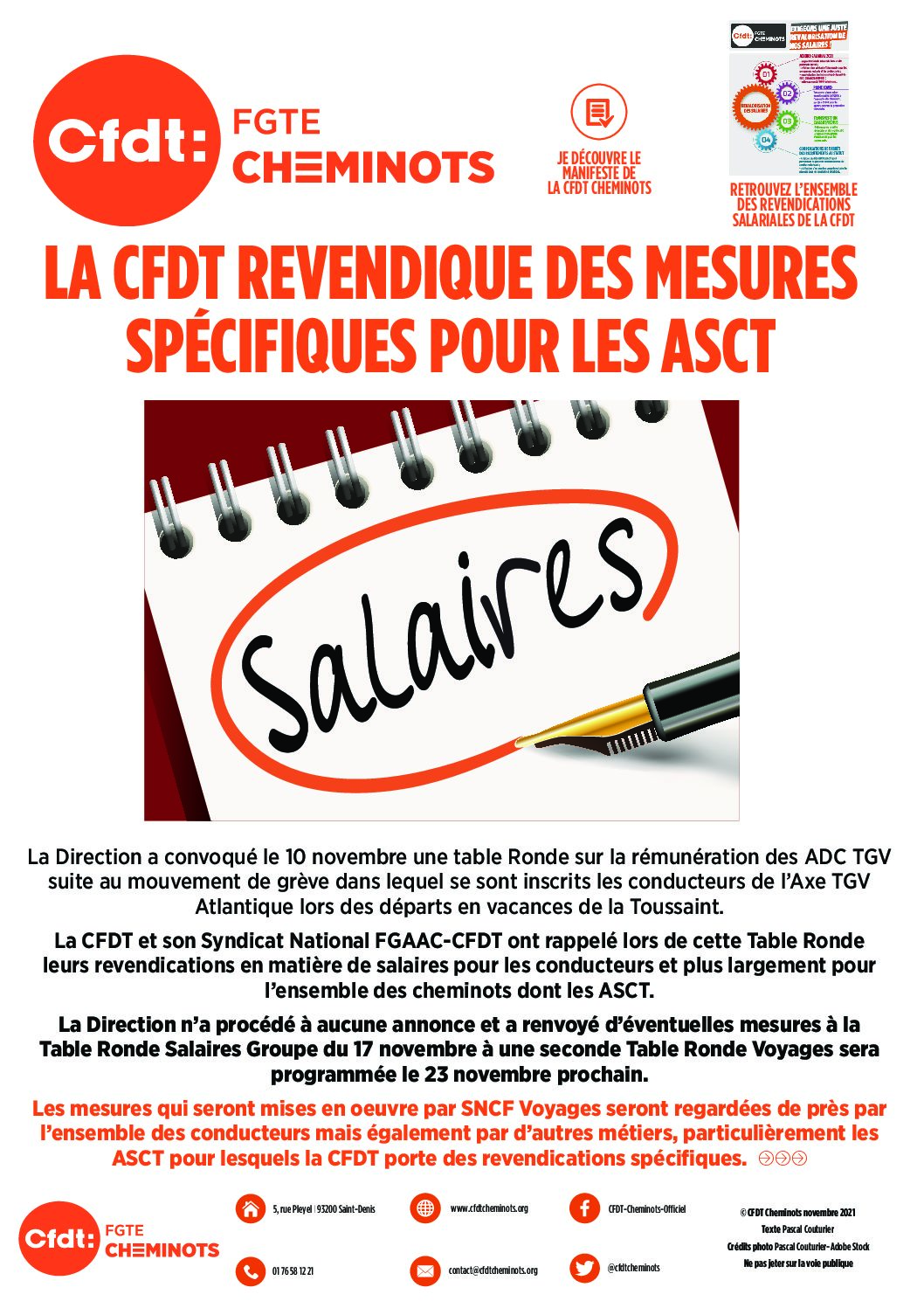 LA CFDT REVENDIQUE DES MESURES SPÉCIFIQUES POUR LES ASCT