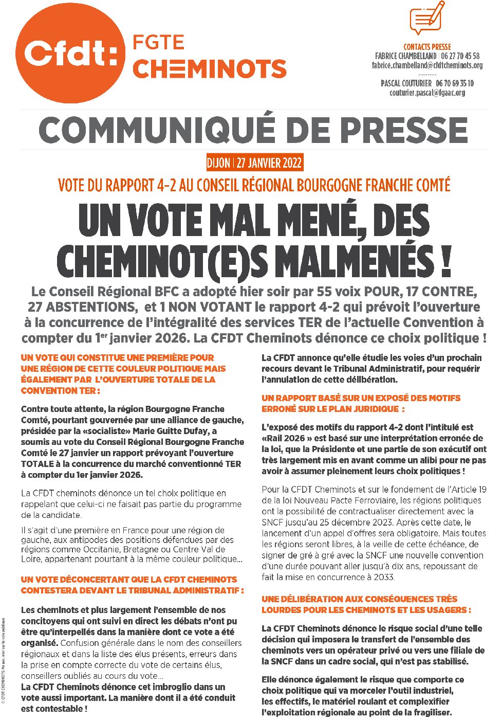 COMMUNIQUÉ DE PRESSE II DIJON I 27 JANVIER 2022