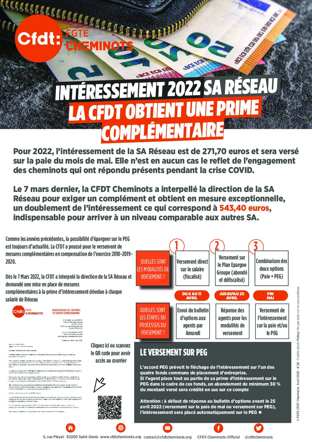 INTÉRESSEMENT 2022 SA RÉSEAU LA CFDT OBTIENT UNE PRIME COMPLÉMENTAIRE