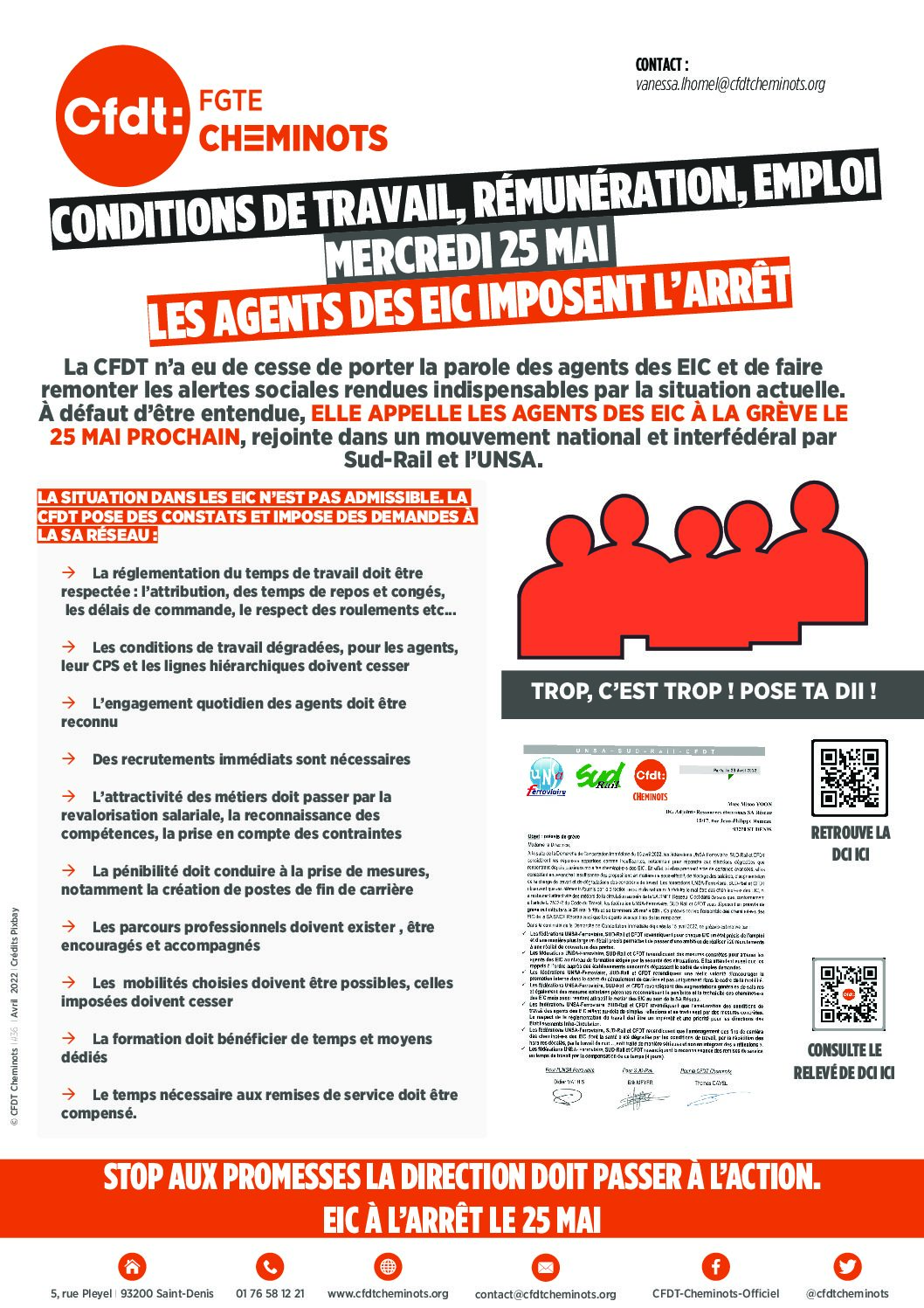 CONDITIONS DE TRAVAIL, RÉMUNÉRATION, EMPLOI MERCREDI 25 MAI LES AGENTS DES EIC IMPOSENT L’ARRÊT