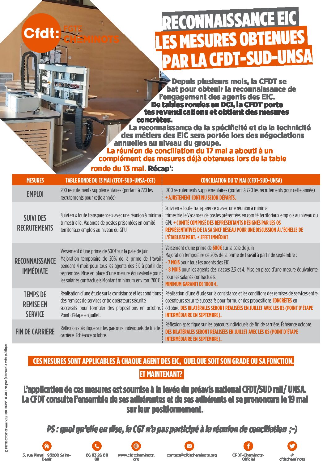 RECONNAISSANCE EIC LES MESURES OBTENUES PAR LA CFDT-SUD-UNSA