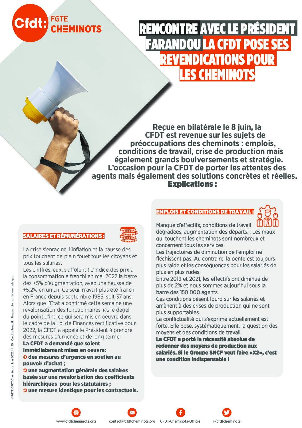 RENCONTRE AVEC LE PRÉSIDENT FARANDOU LA CFDT POSE SES REVENDICATIONS POUR LES CHEMINOTS