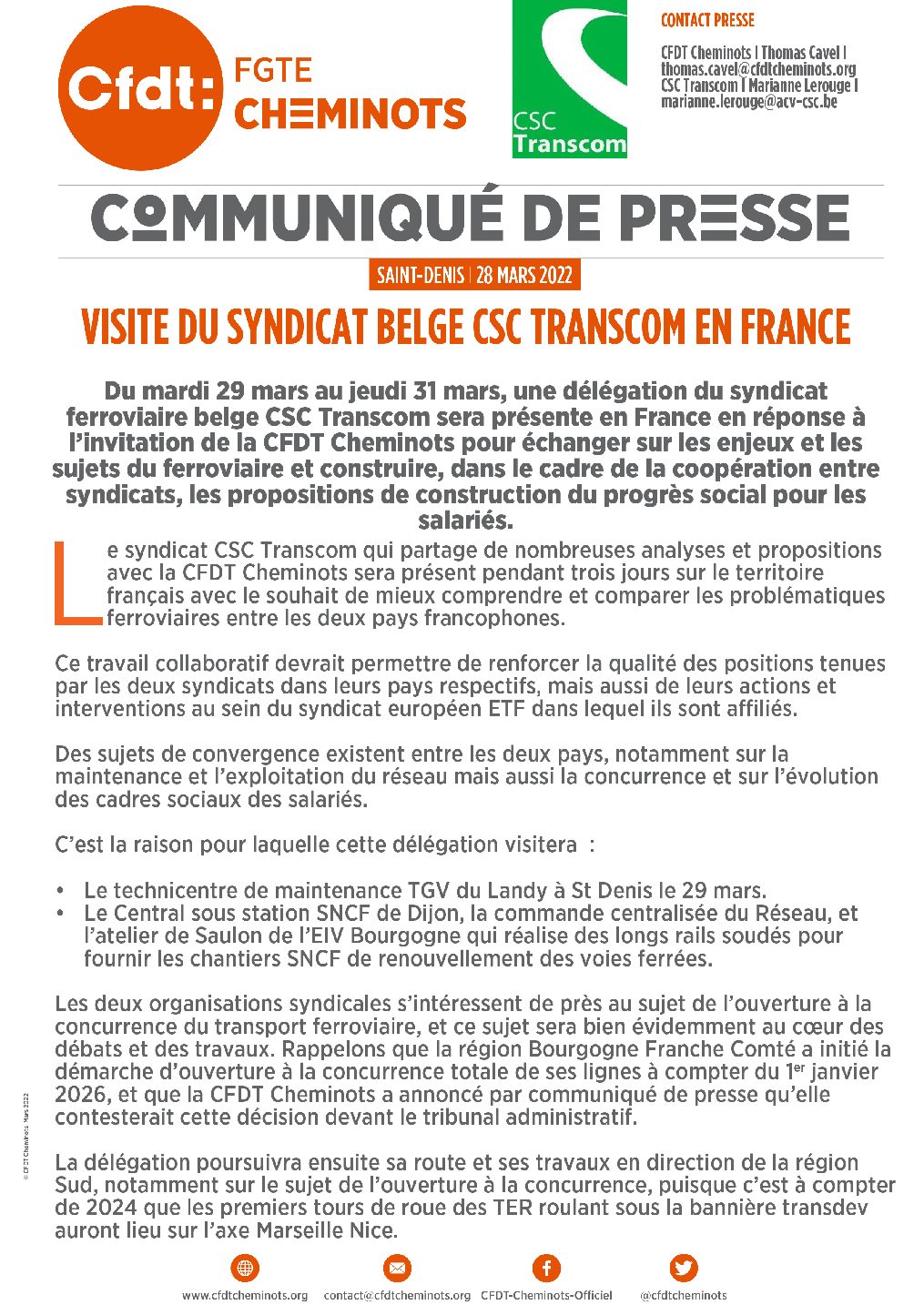 COMMUNIQUÉ DE PRESSE / 28 MARS 2022