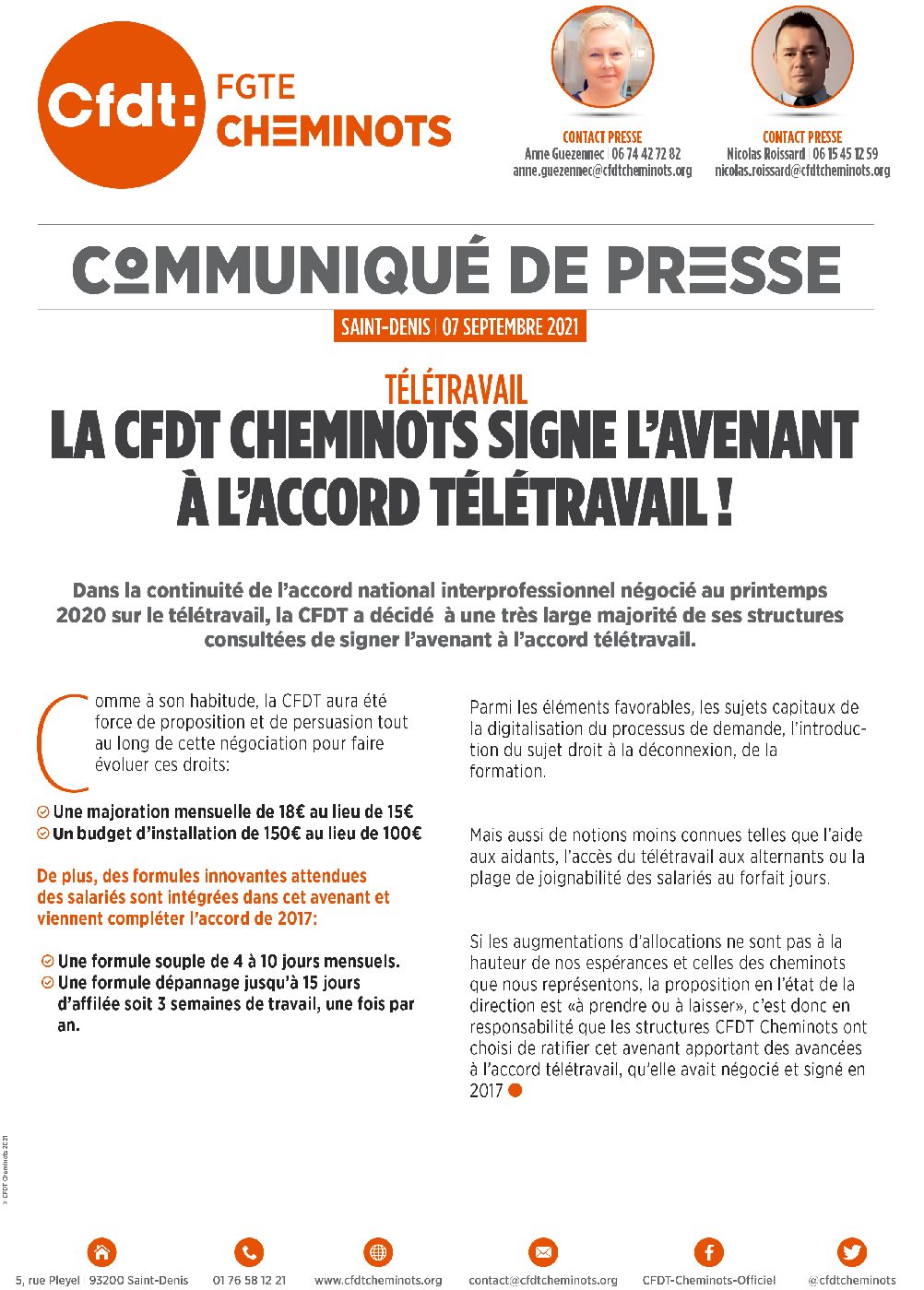 La CFDT Cheminots signe l’avenant à l’accord télétravail !