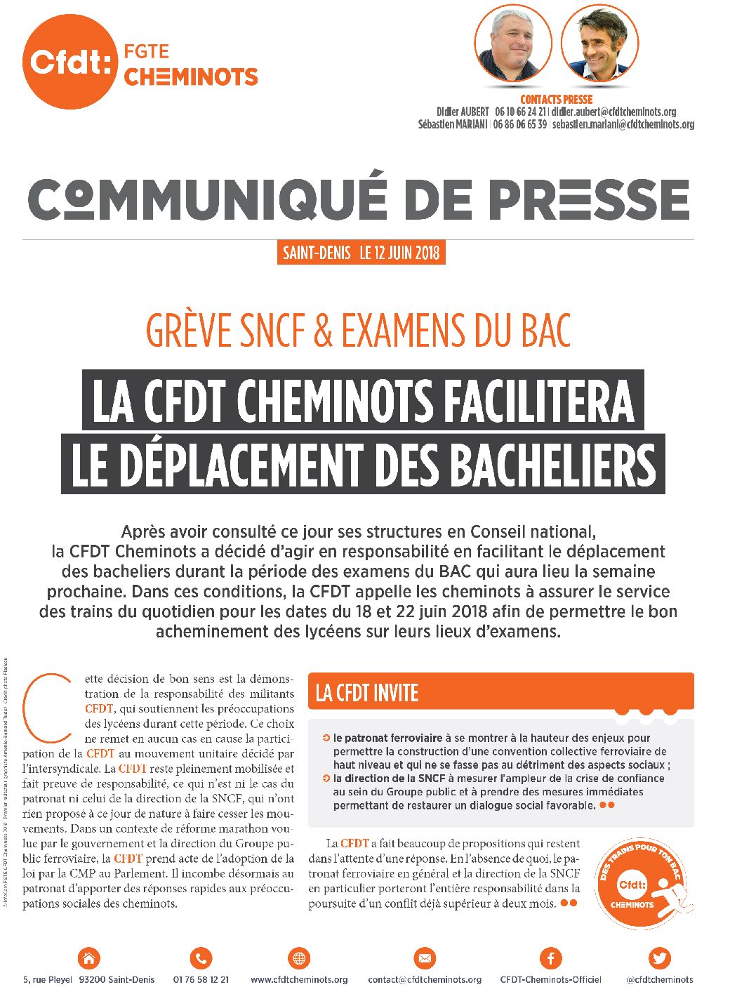 La CFDT Cheminots facilitera le déplacement des bacheliers