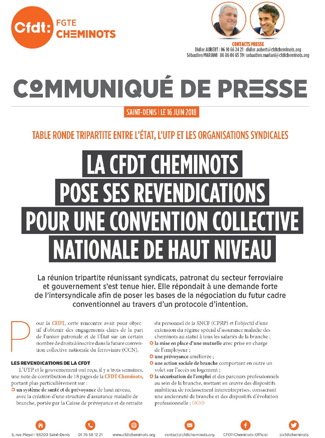 La CFDT Cheminots pose ses revendications pour une convention collective nationale de haut niveau