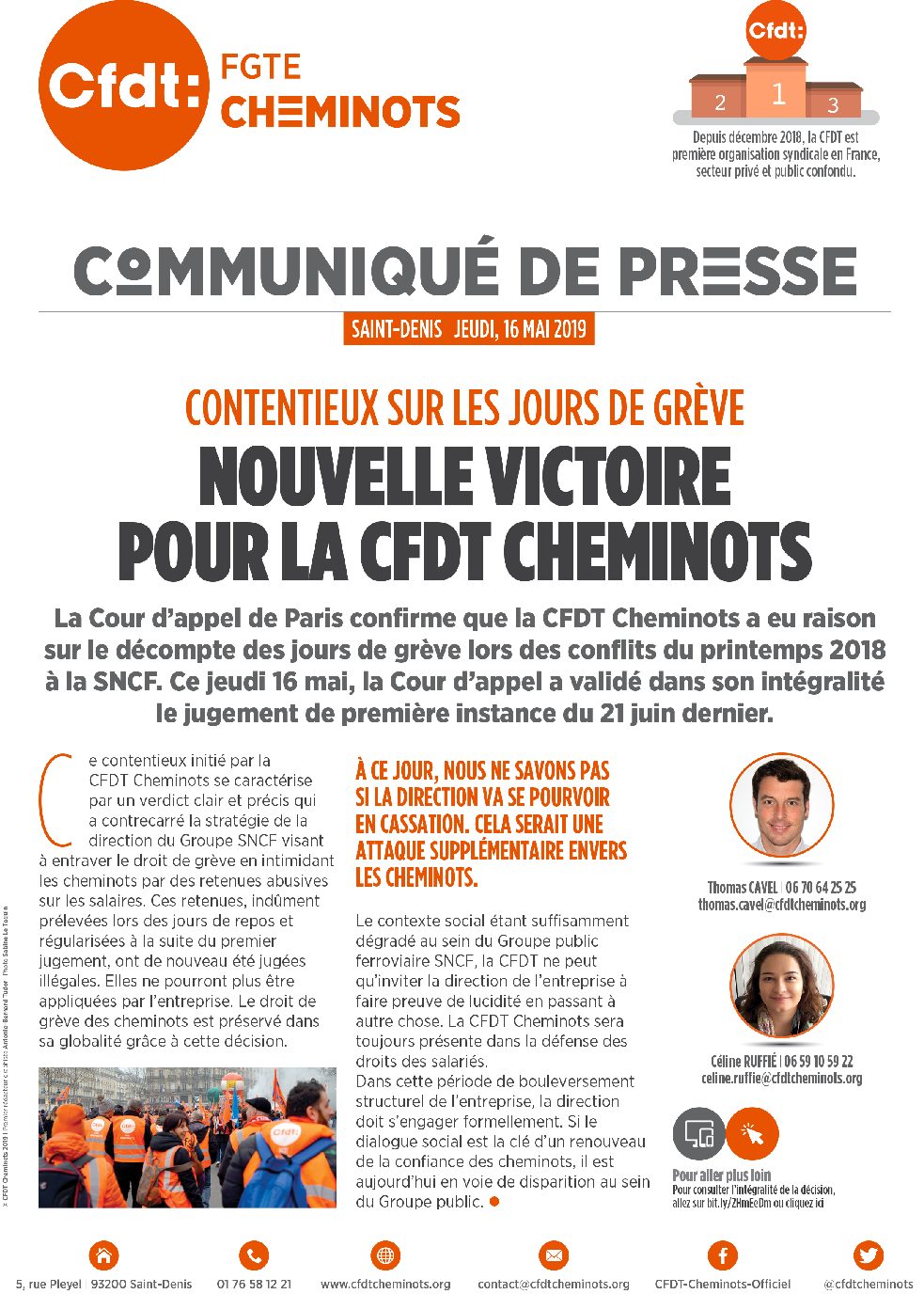 Nouvelle victoire pour la CFDT Cheminots