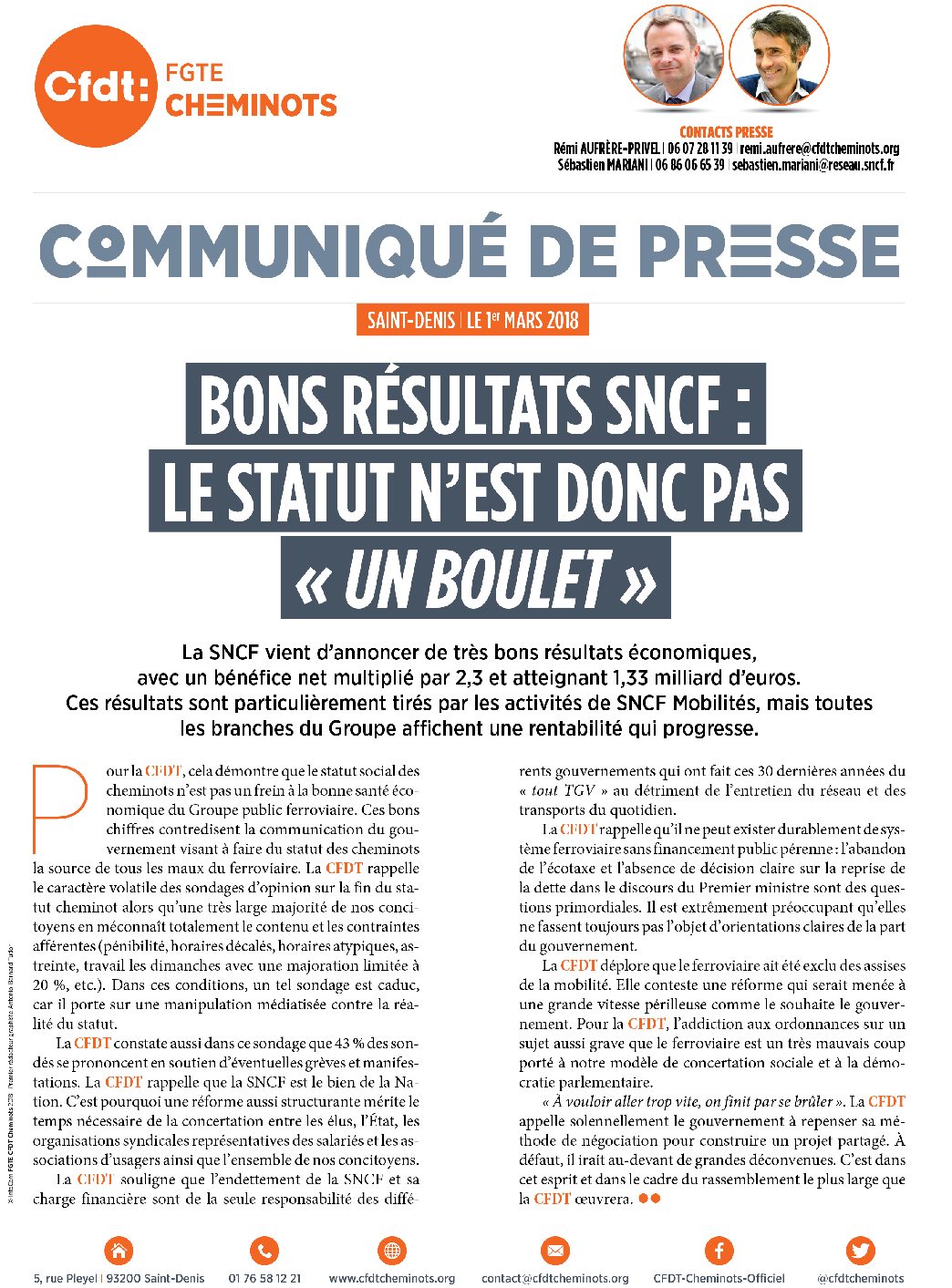 Bons résultats SNCF : Le statut n’est donc pas « un boulet »
