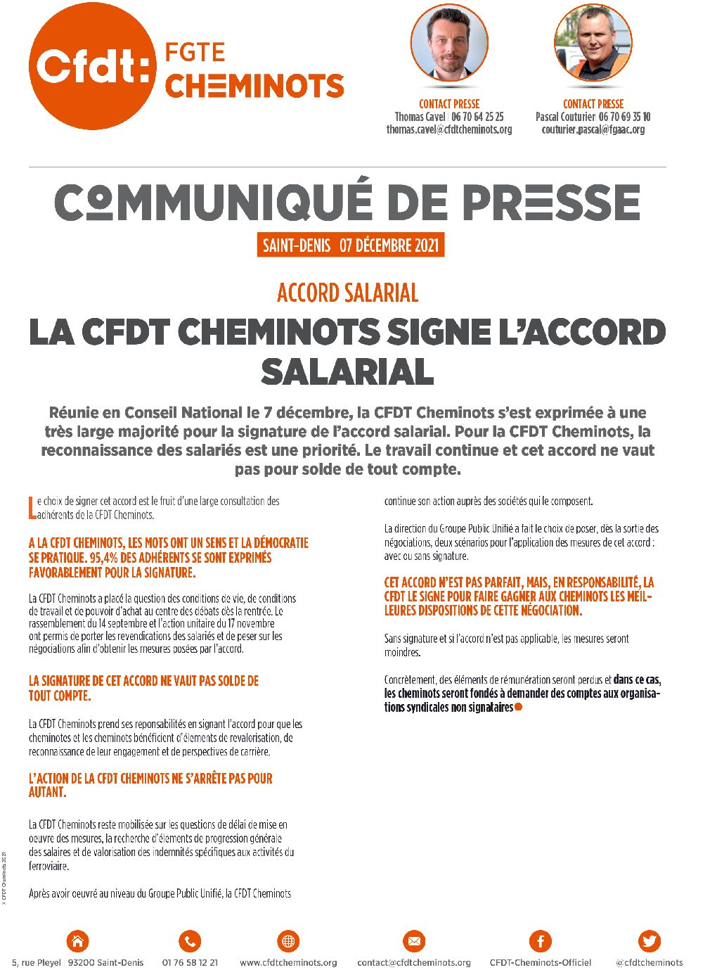 La CFDT Cheminots signe l’accord salarial