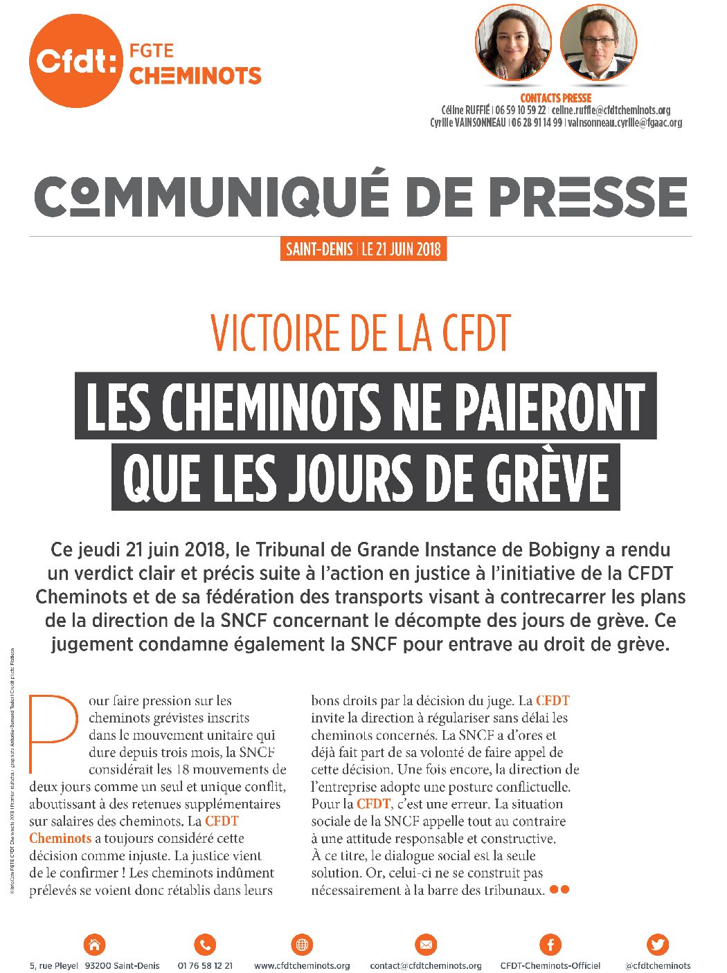 Victoire de la CFDT : Les cheminots ne paieront que les jours de grève