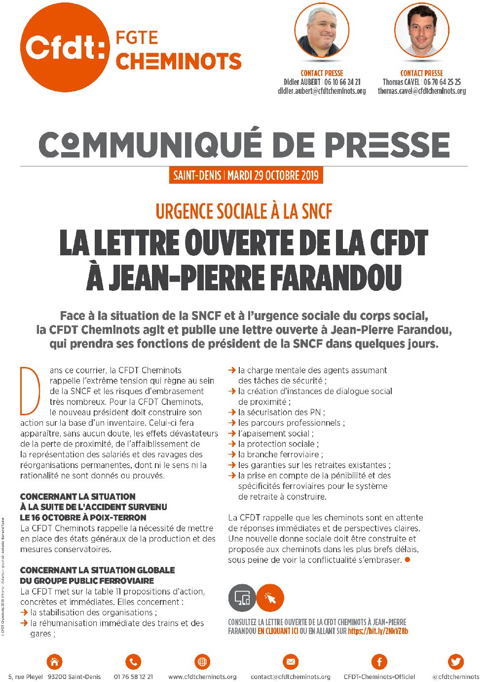 La lettre ouverte de la CFDT à Jean-Pierre Farandou