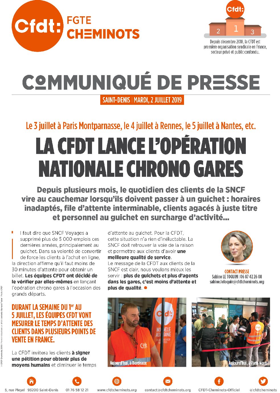 La CFDT lance l’opération Nationale Chrono Gares