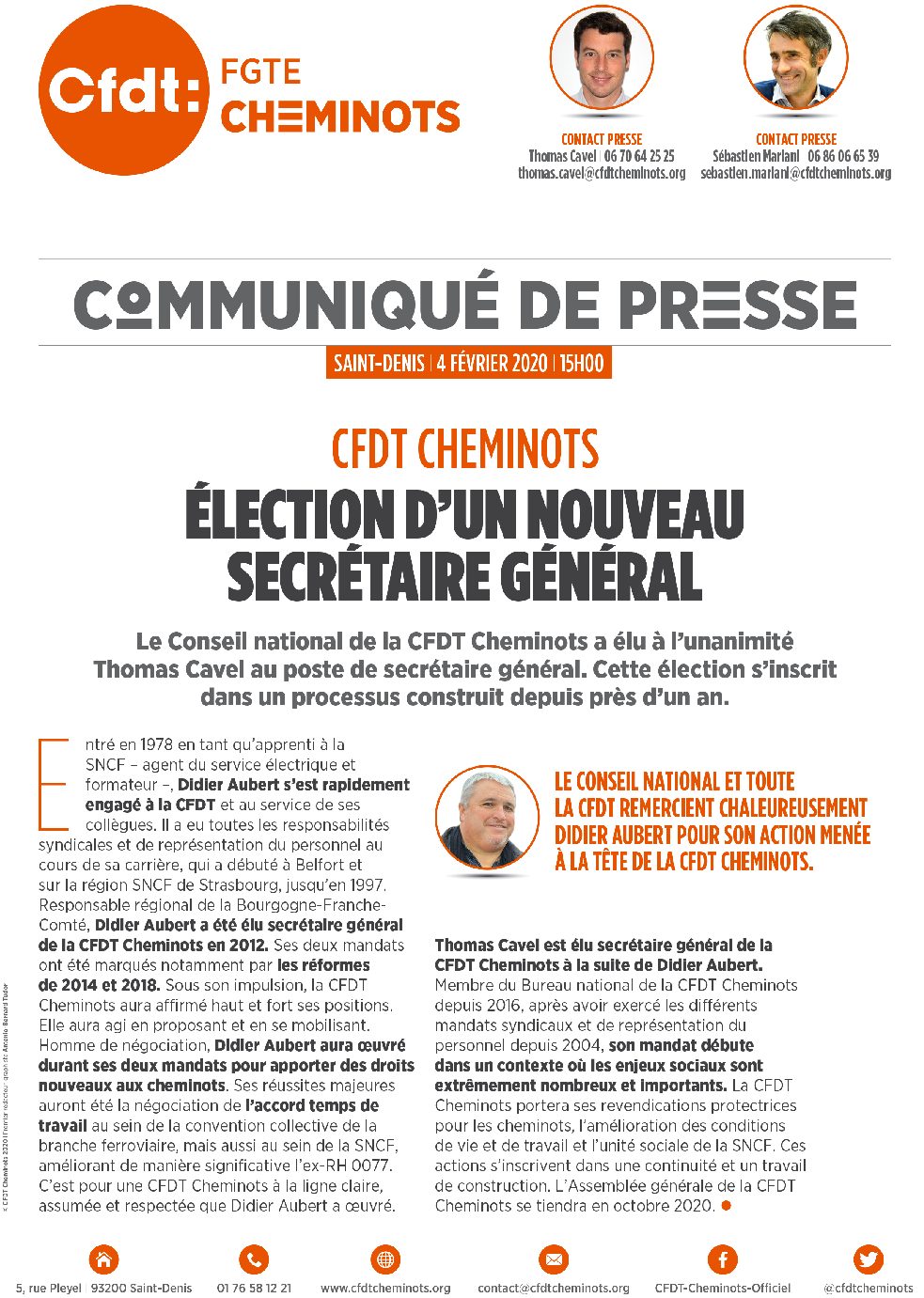 CFDT Cheminots : élection d’un nouveau secrétaire général