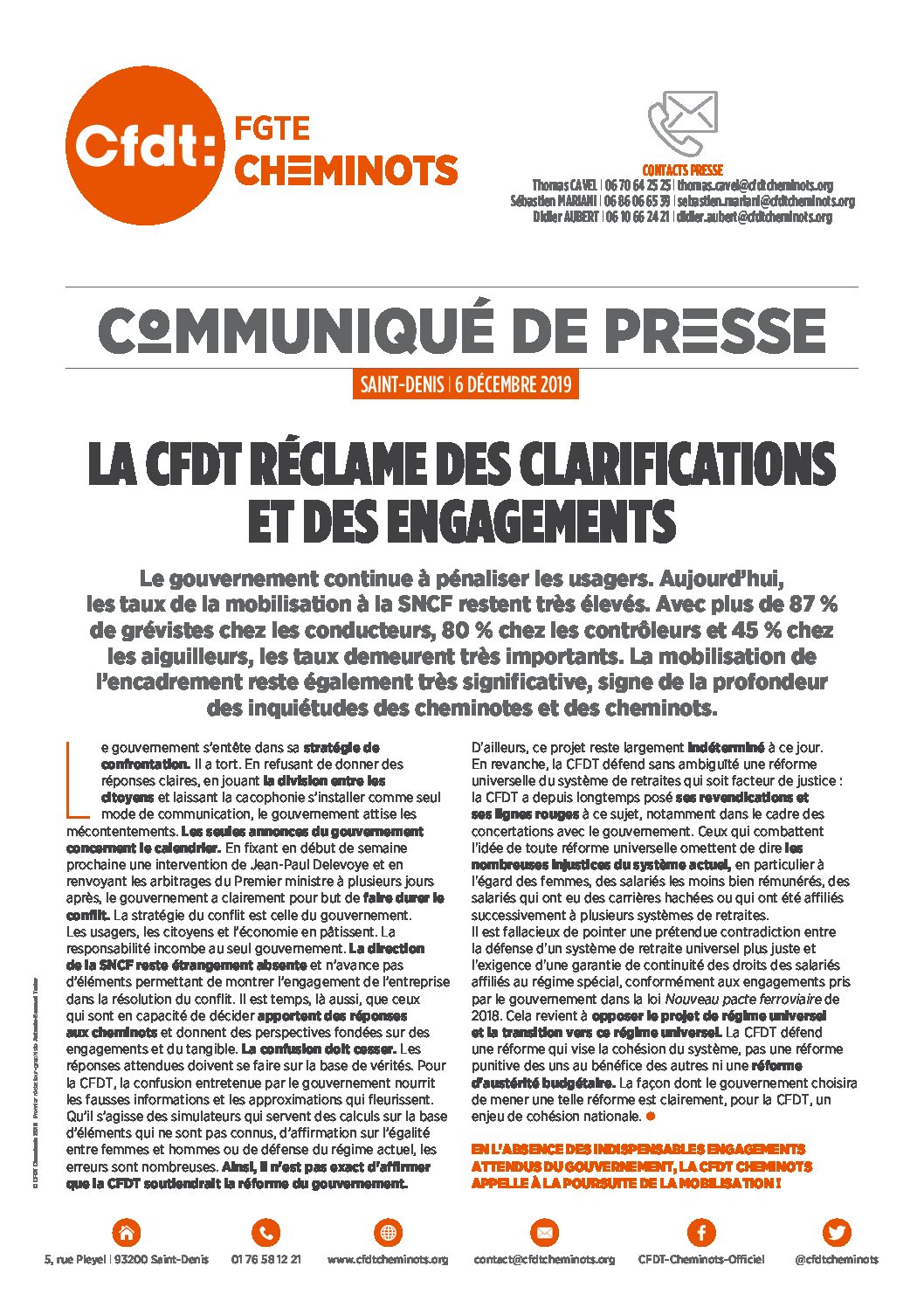 La CFDT réclame des clarifications et des engagements