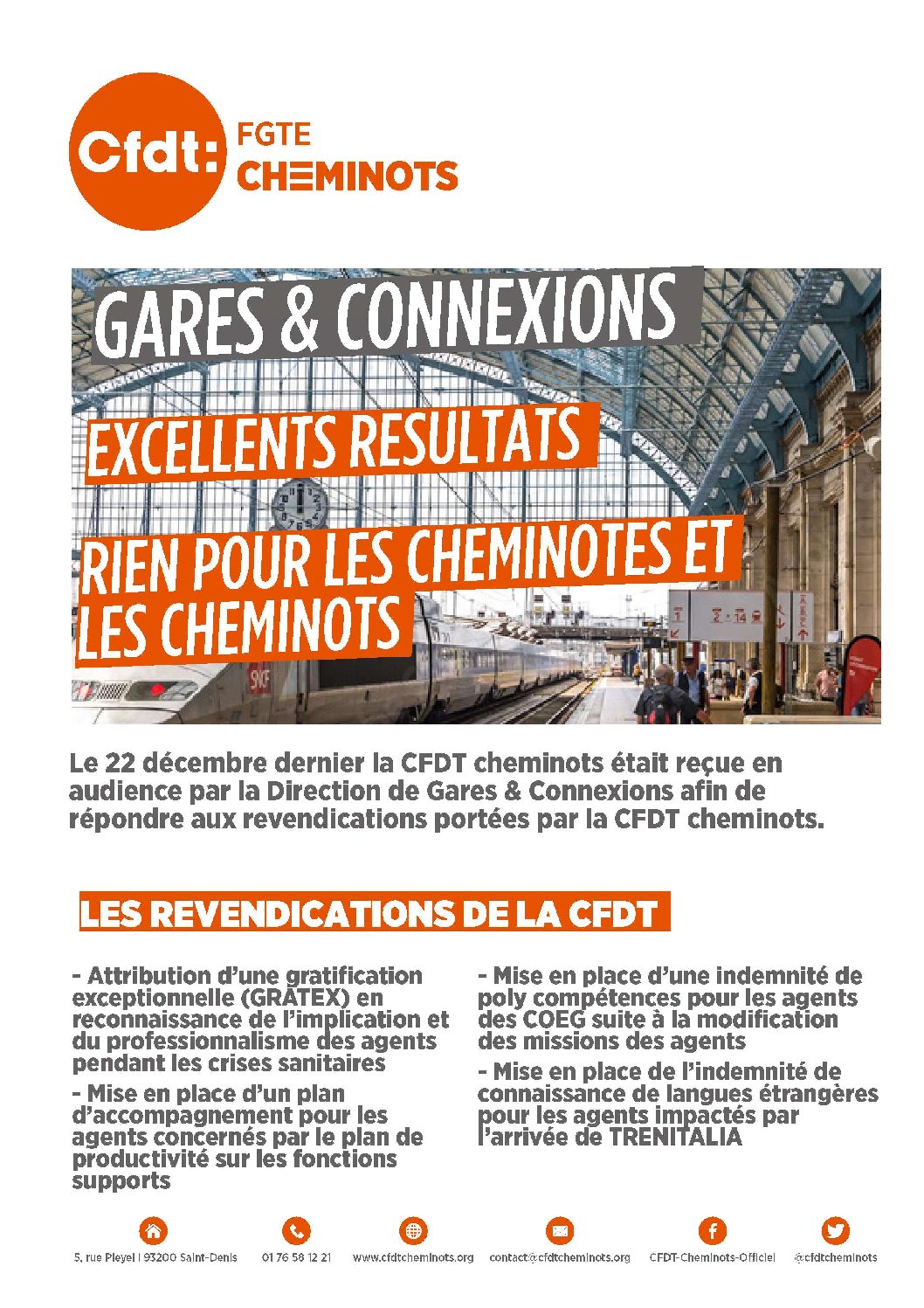 GARES & CONNEXIONS EXCELLENTS RÉSULTATS, RIEN QUE POUR LES CHEMINOTS ET LES CHEMINOTS