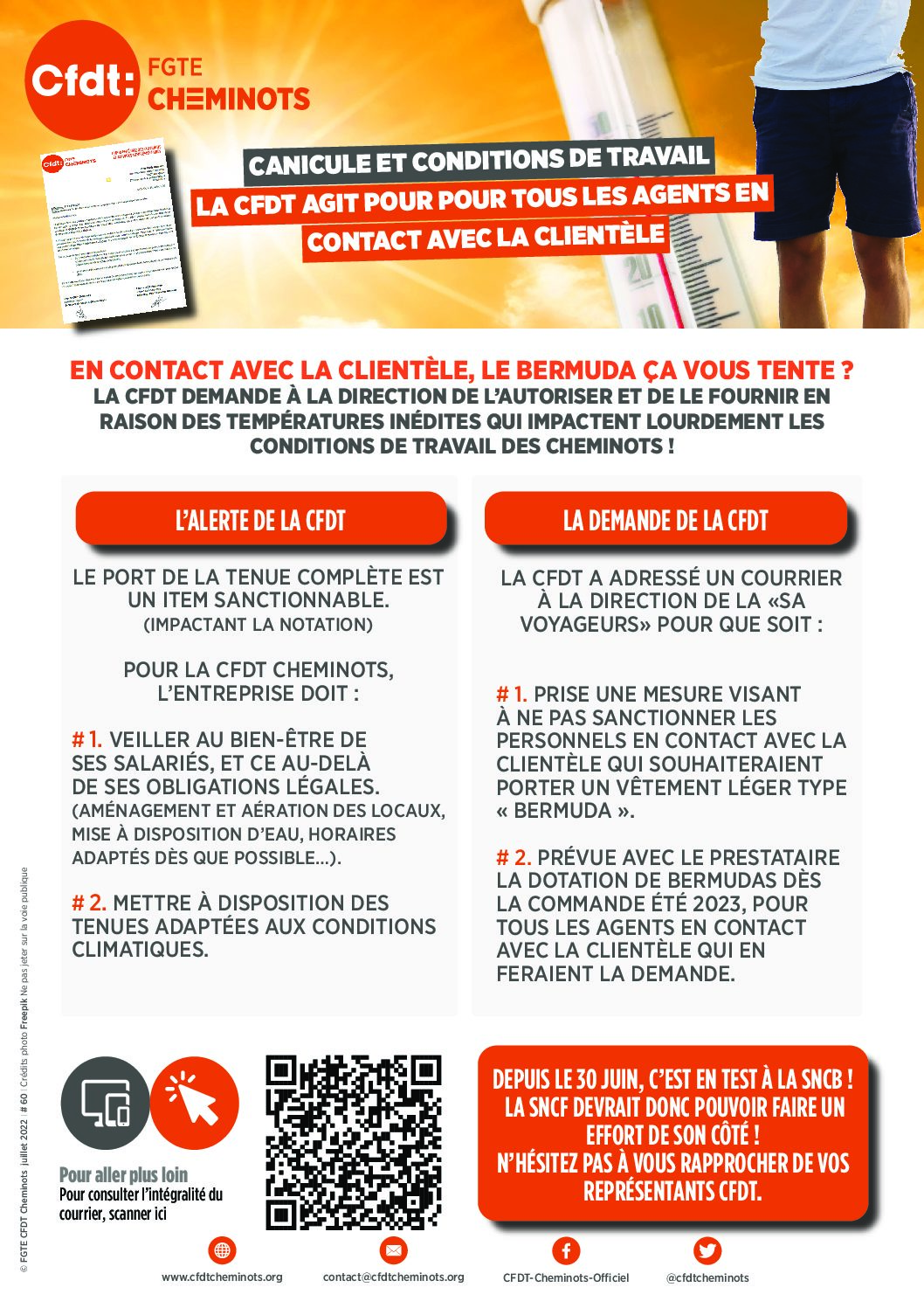 CANICULE ET CONDITIONS DE TRAVAIL LA CFDT AGIT POUR TOUS LES AGENTS EN CONTACT AVEC LA CLIENTÈLE