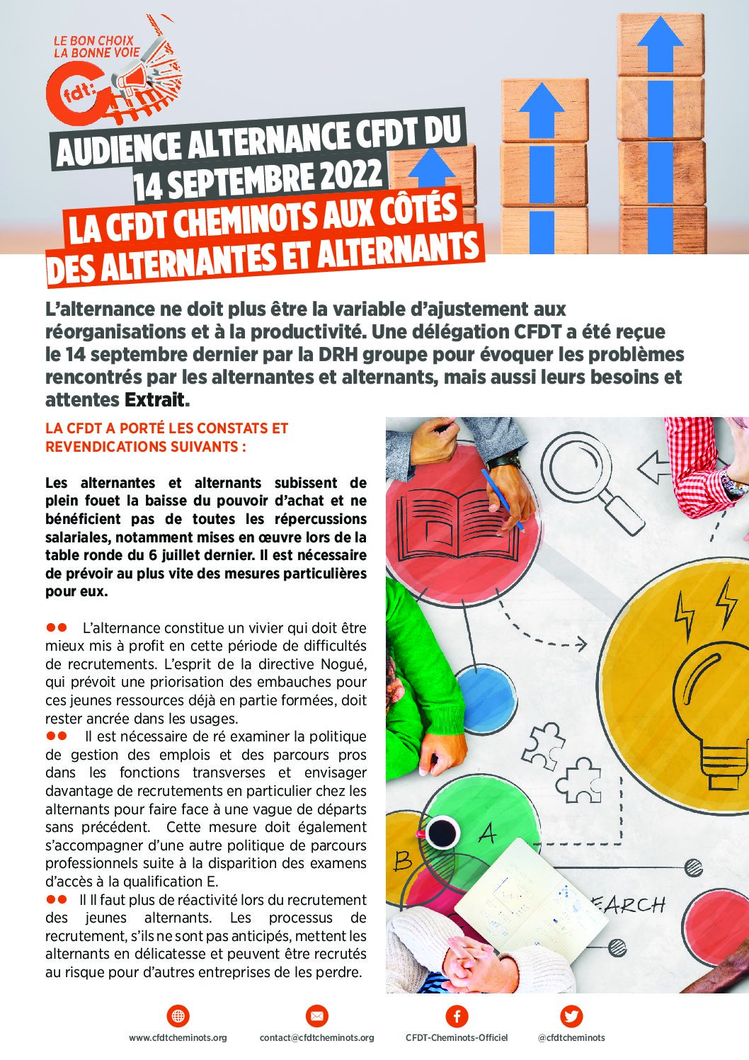 AUDIENCE ALTERNANCE CFDT DU 14 SEPTEMBRE 2022 LA CFDT CHEMINOTS AUX CÔTÉS DES ALTERNANTES ET ALTERNANTS