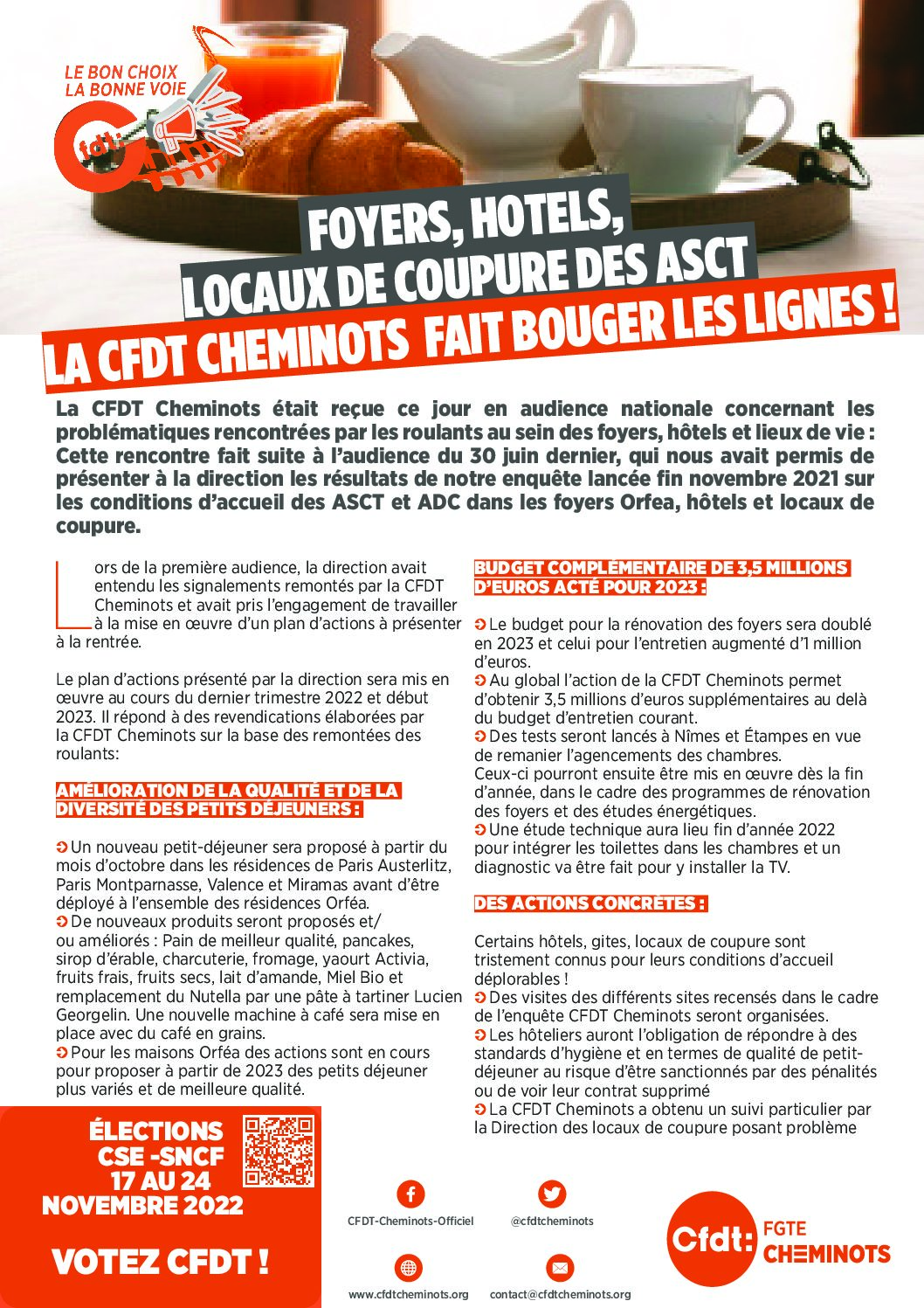 FOYERS, HOTELS, LOCAUX DE COUPURE DES ASCT LA CFDT CHEMINOTS FAIT BOUGER LES LIGNES !