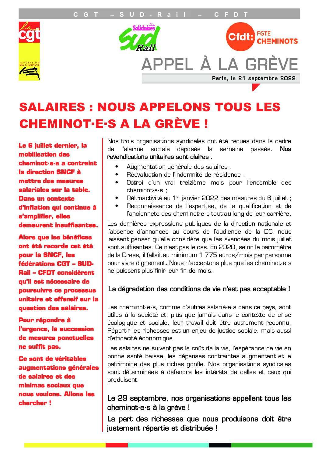 SALAIRE : NOUS APPELONS TOUT.E.S LES CHEMINOT.ES EN GRÈVE