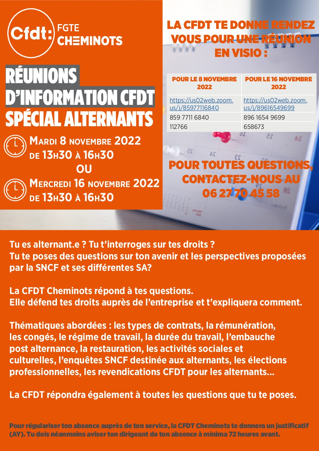 Réunions d’informations CFDT spécial alternants