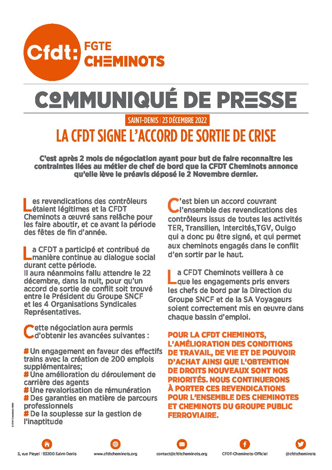 Communiqué de presse // 23 Décembre 2022