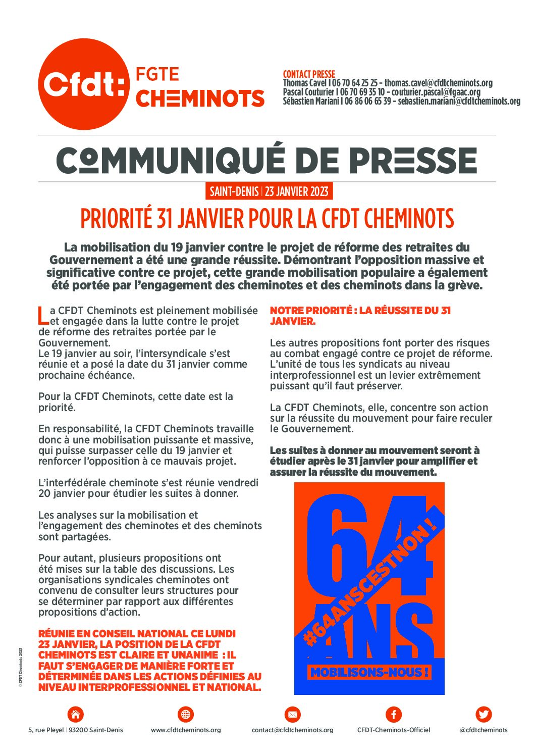 Communiqué de presse // Priorité au 31 janvier