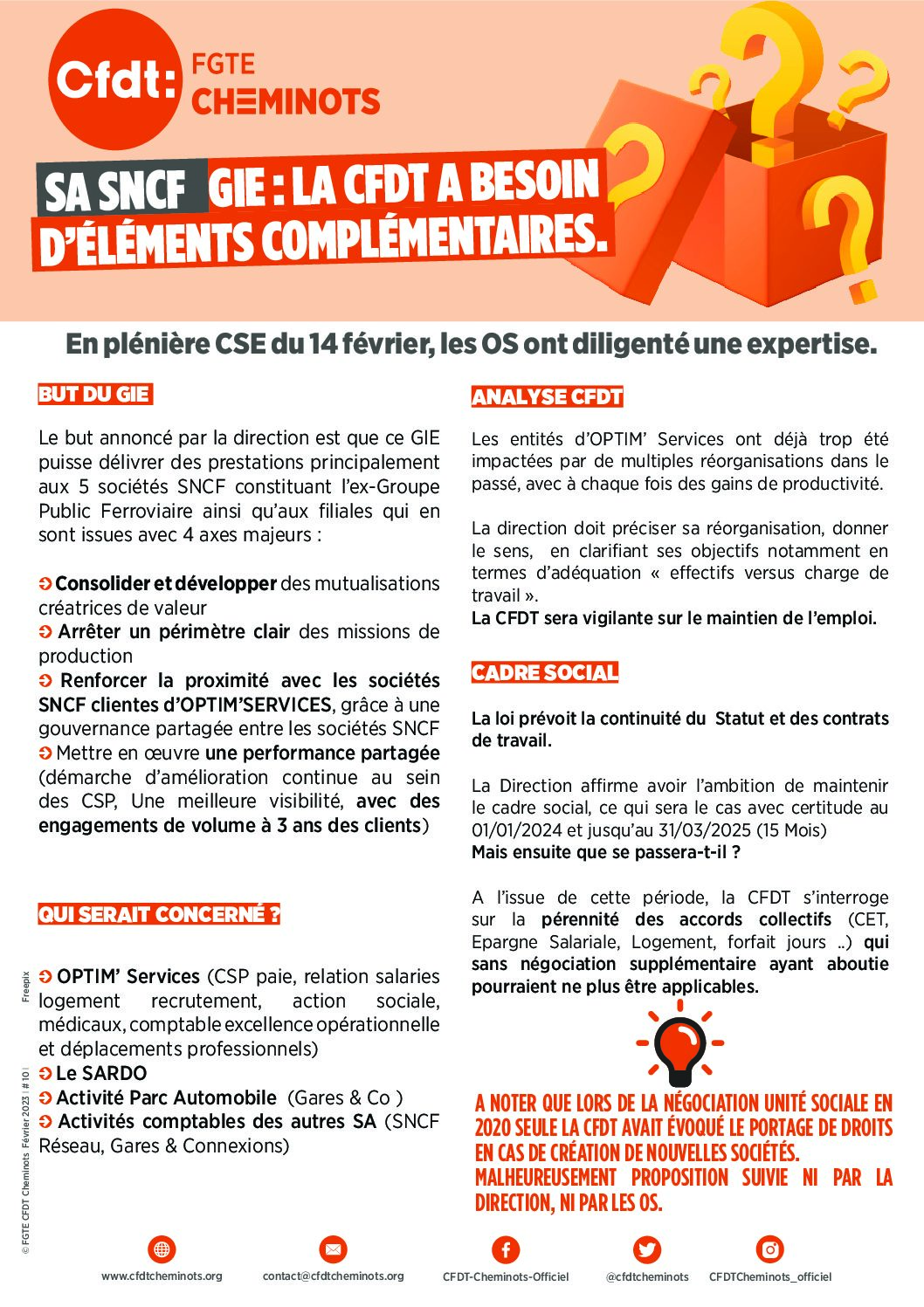 SA SNCF – GIE: la CFDT a besoin d’éléments complémentaires