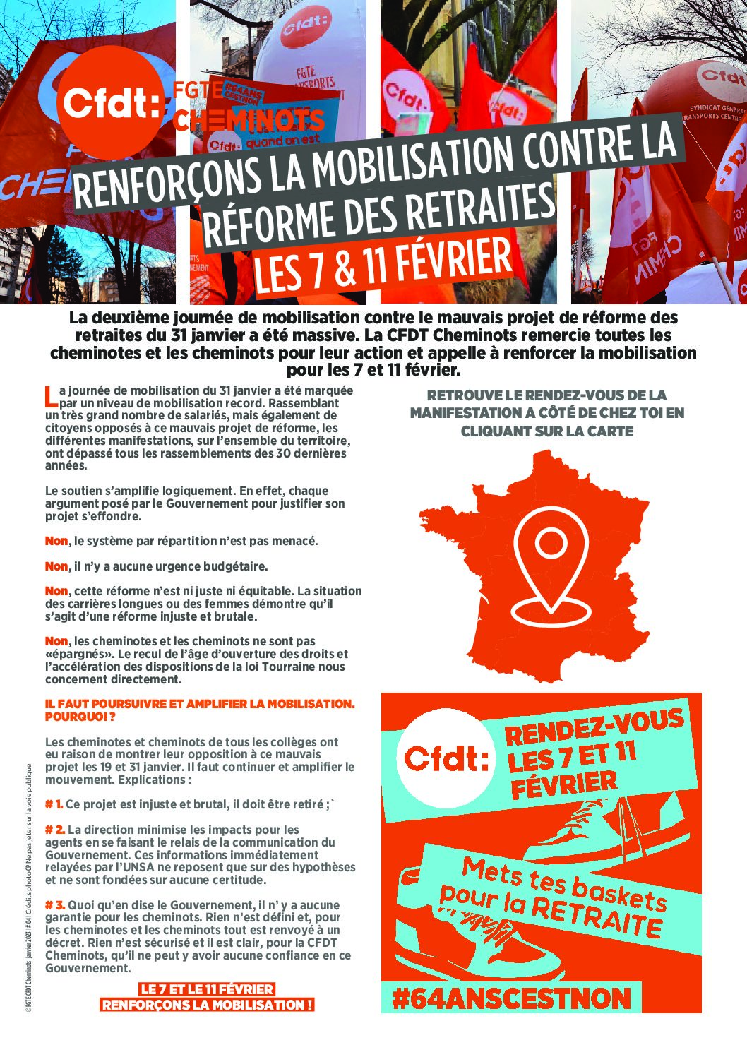 Renforçons la mobilisation contre la réforme des retraites les 7&11 février