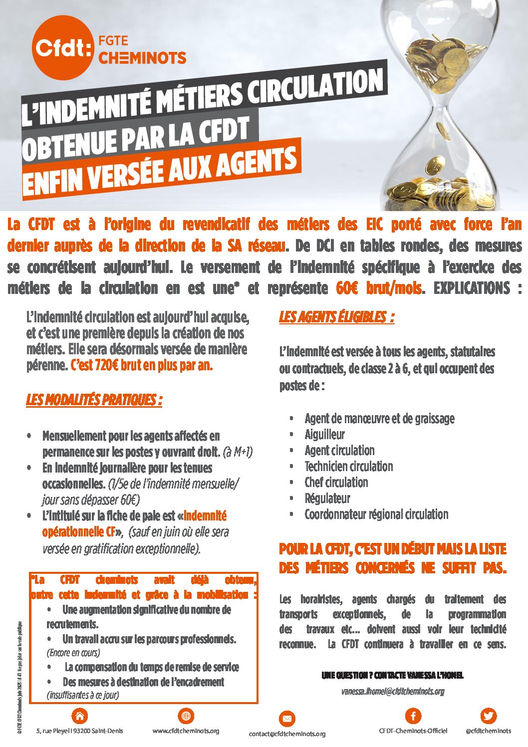 L’indemnité Métiers Circulation obtenue par la CFDT enfin versée aux agents