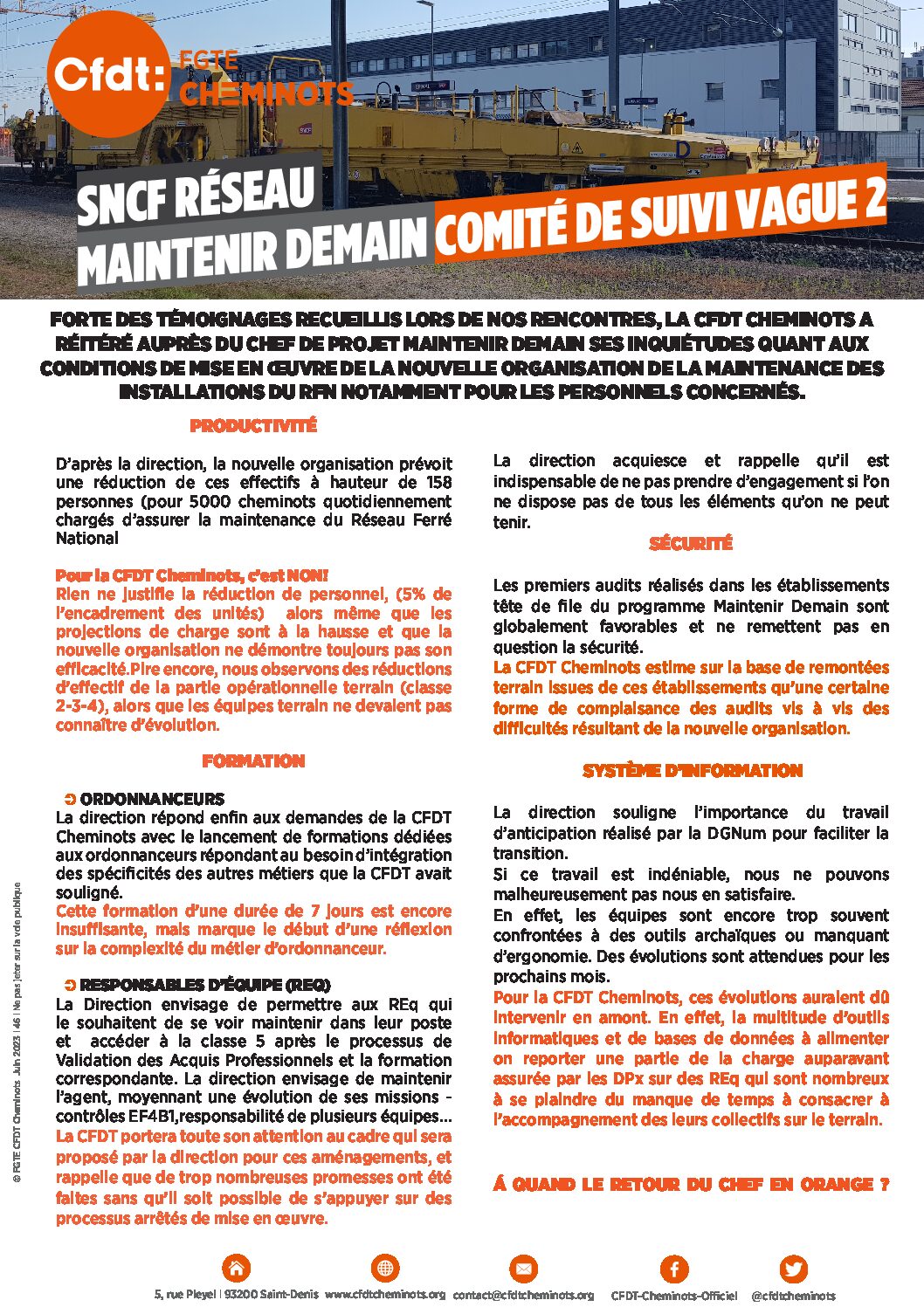 SNCF Réseau: maintenir demain comité de suivi Vague 2