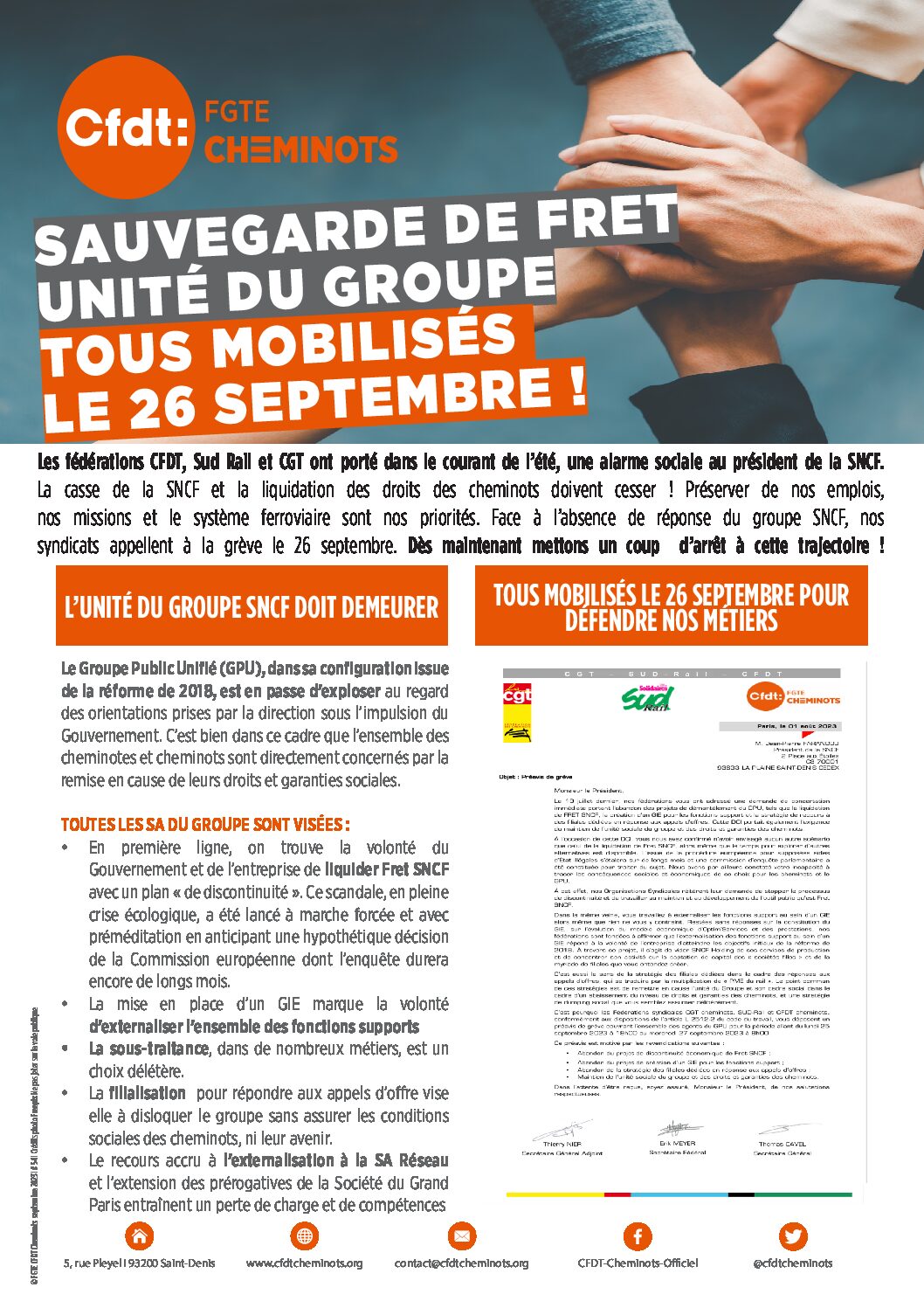 Sauvegarde de FRET, unité du groupe. Tous mobilisés le 26 Septembre