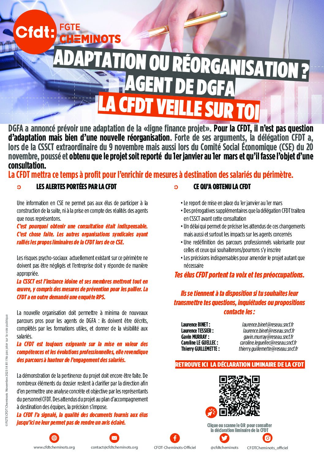 Adaptation ou réorganisation, agent de DGFA, la CFDT veille sur toi