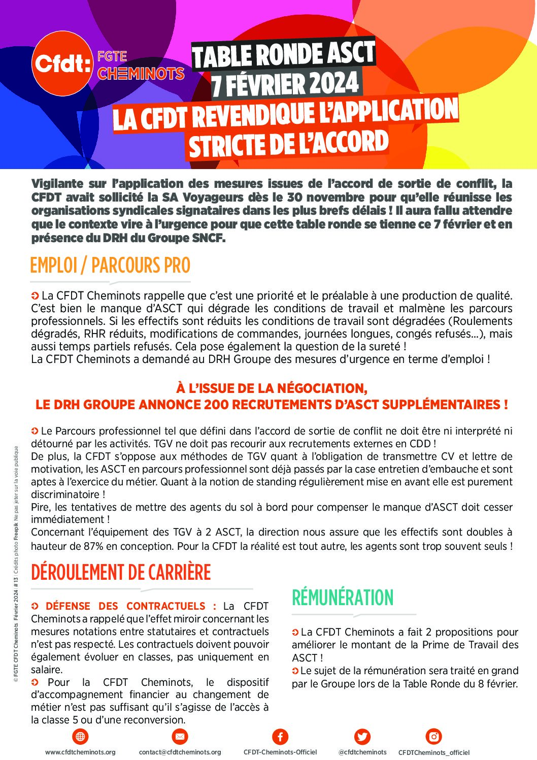 Table Ronde ASCT la CFDT revendique l’application stricte de l’accord