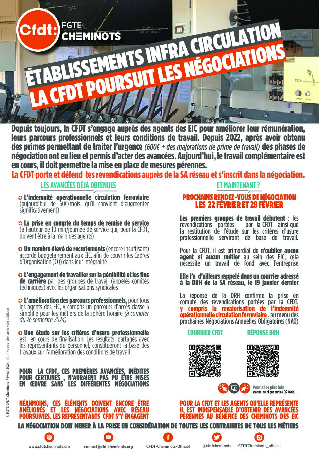 Établissements infra circulation, la CFDT poursuit les négociations