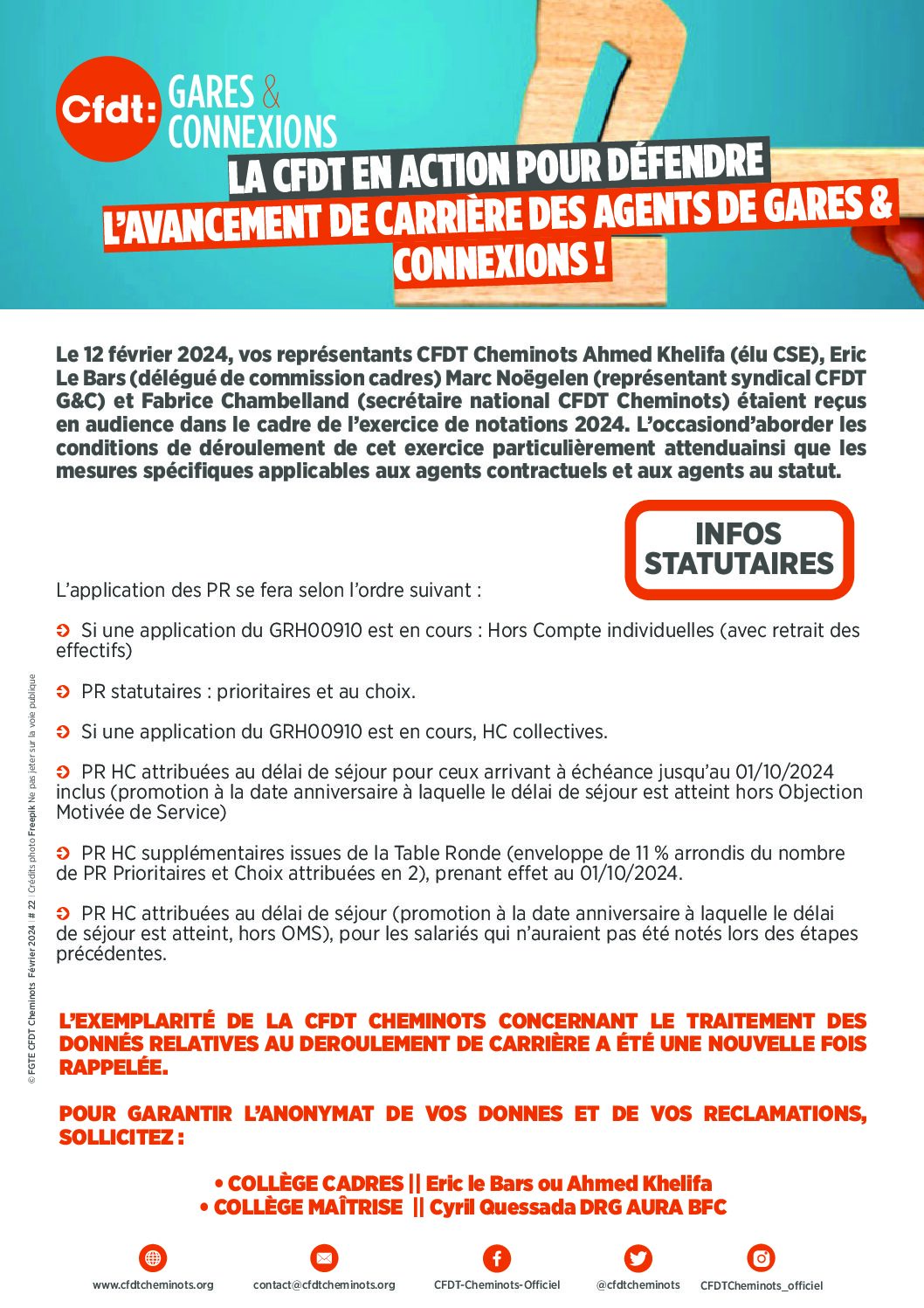 la CFDT en action pour défendre l’avancement de carrière des agents de G&C