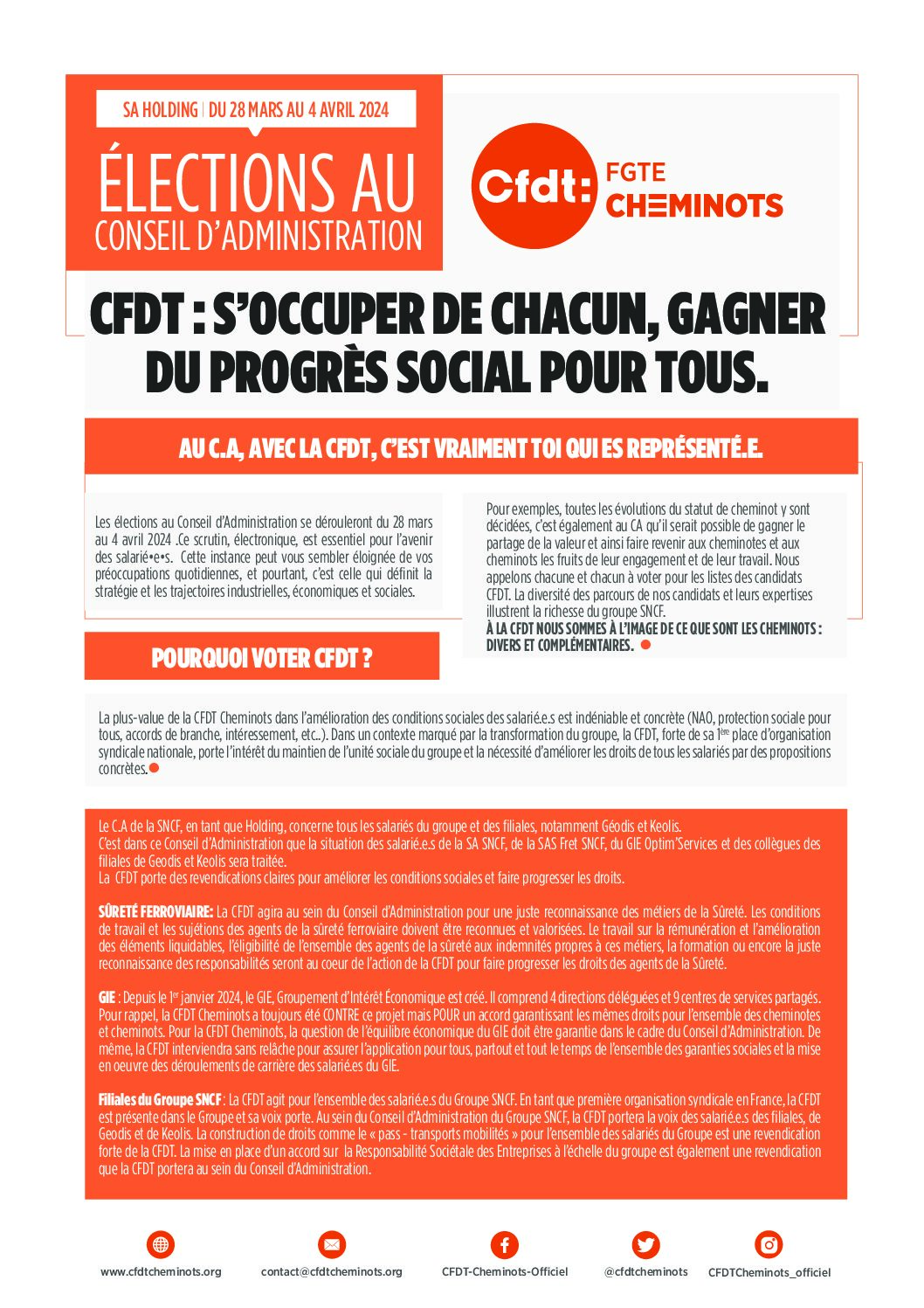 Élections C.A 2024, profession de foi SA SNCF Holding