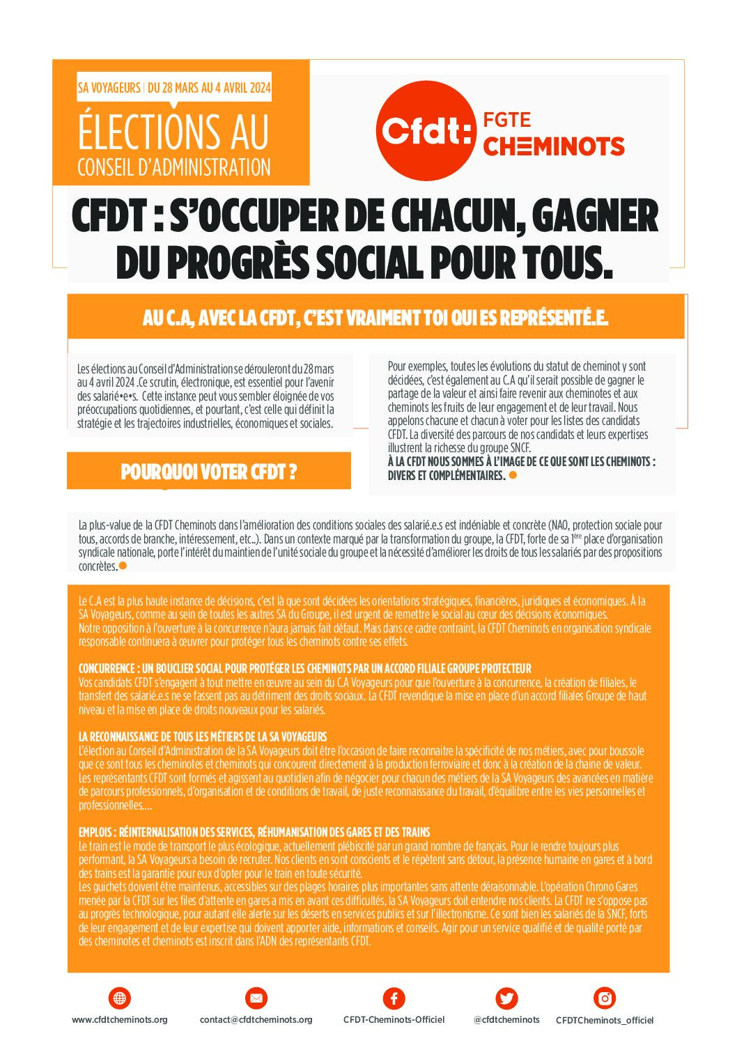 Élections C.A 2024, profession de foi SA SNCF Voyageurs
