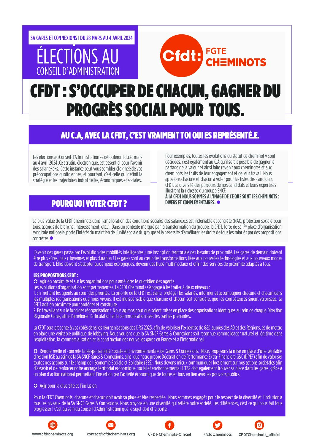 Élections C.A 2024: profession de fois SA SNCF Gares & Connexions