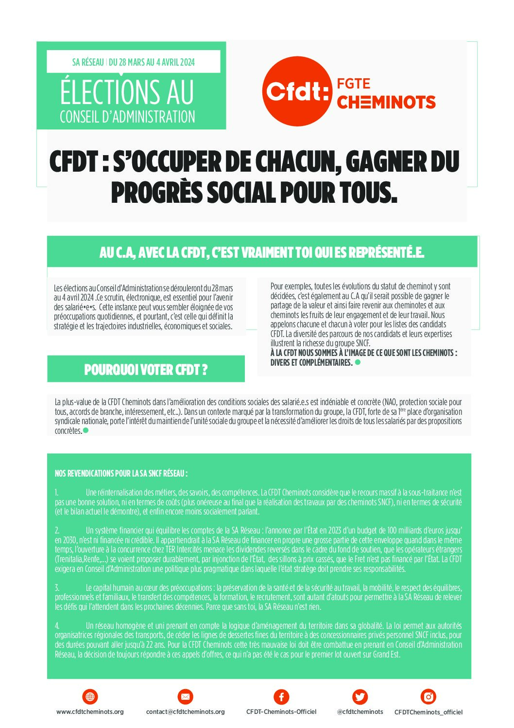 Élections C.A 2024, profession de foi SA SNCF Réseau