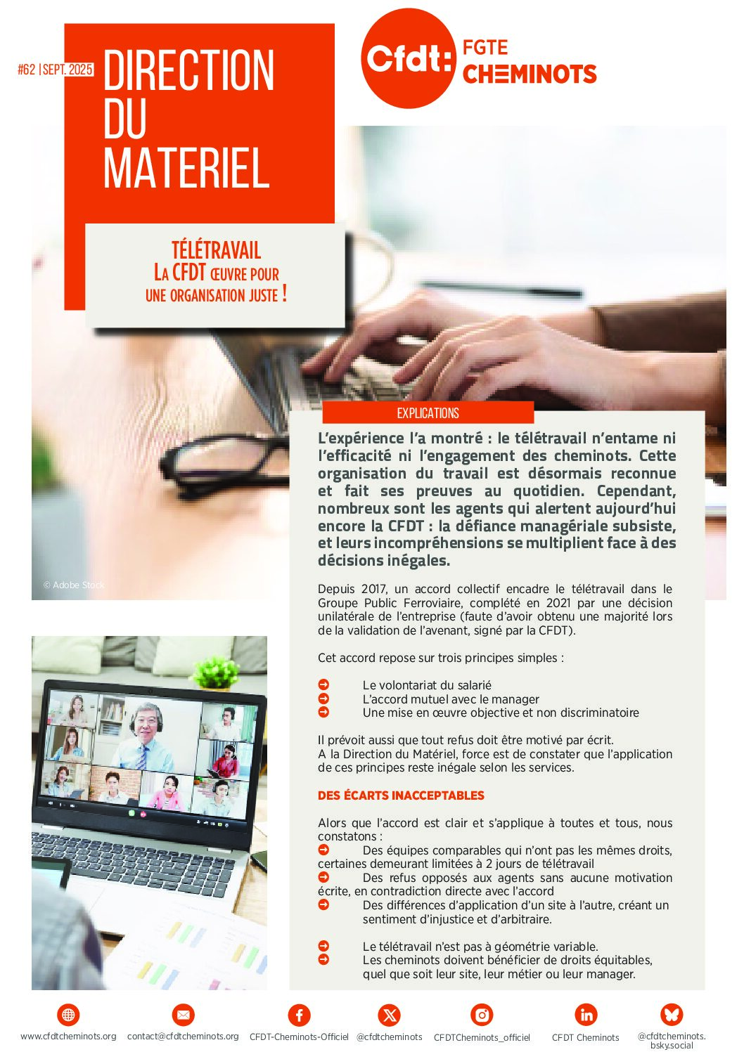 Direction du Matériel: Télétravail, la CFDT oeuvre pour une organisation juste